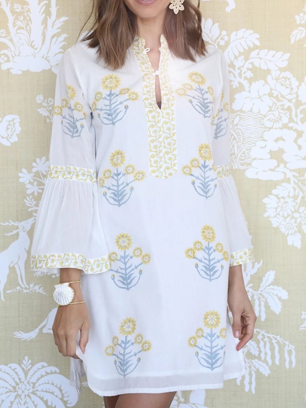 Asha Soleil Botanica Block Print Floral Mini Dress